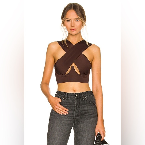 superdown Kacie Cross-Front Top in Brown - Picture 1 of 2